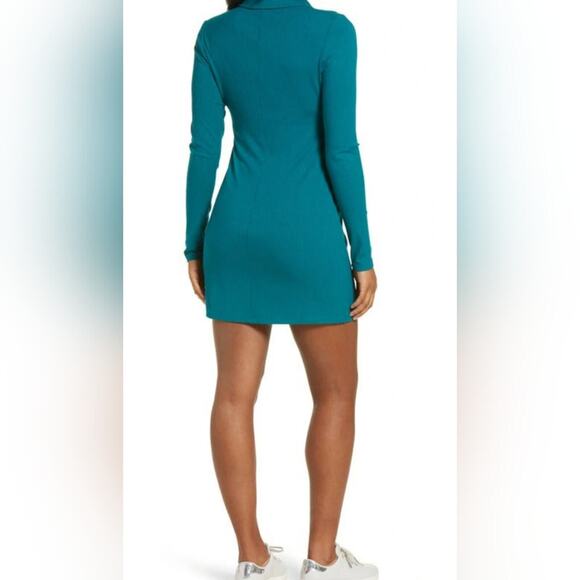 Fourteenth Place NWT Jade Green Ribbed Knit Collared Long Sleeve Button Dress M - Picture 3 of 11